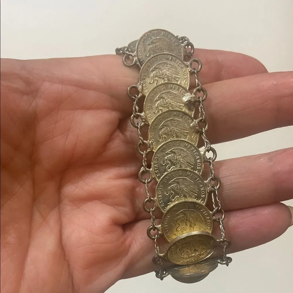 Vintage Tone Silver & Gold Coin Bracelet Handmade 20 Coins The Five Cents
